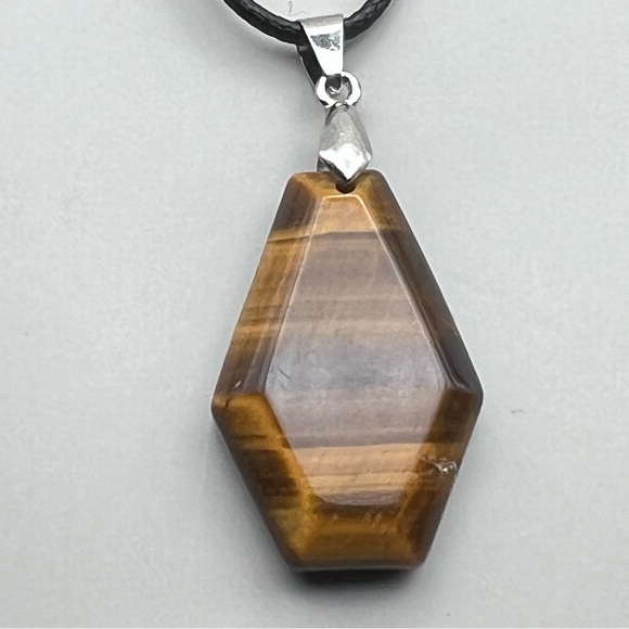 New Tigers Eye Stone Shaped Coffin Pendant Necklace with Cord - Picture 2 of 5